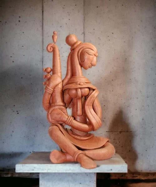 EXQUISITE BANKURA TERRACOTTA SCULPTURE OF THE HINDU GODDESS SARASAWATI 